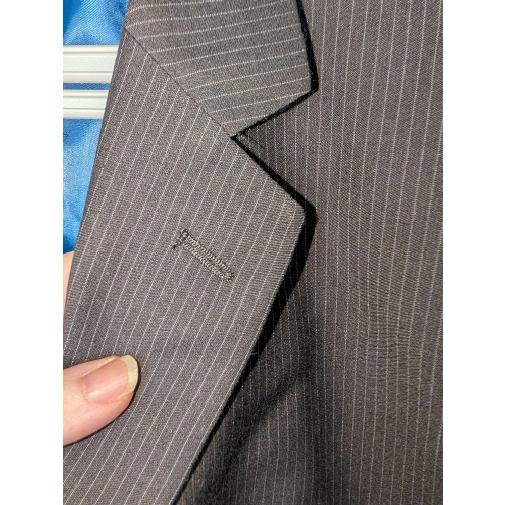 Billy London Gray Pinstripe Sport Coat Blazer 46R with Blue Lining, Men's